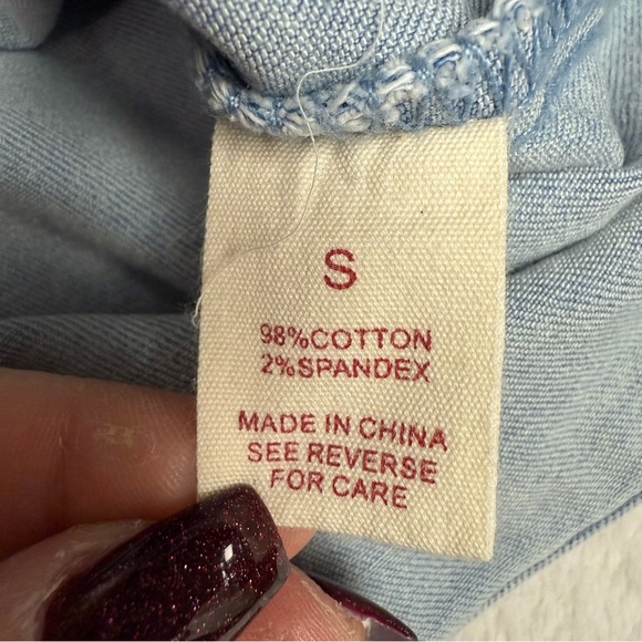 Wishlist apparel size small light blue jean front tie top elastic sleeves - Picture 4 of 8